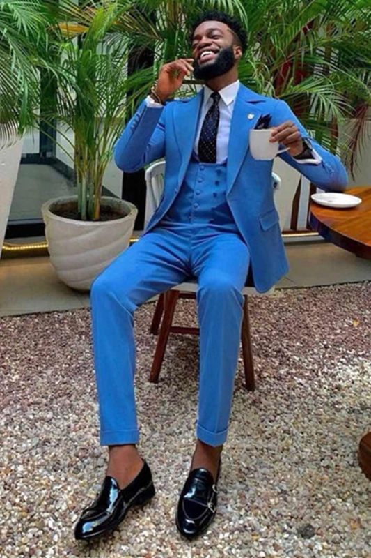 Dawson Bright Blue Three-Piece Slim Fit Lapel Fashion Mens Suit