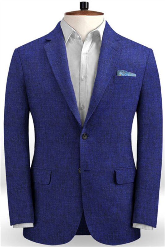 Royal Blue Linen Casual Mens Suit | Summer Beach Ball Tuxedo For Men