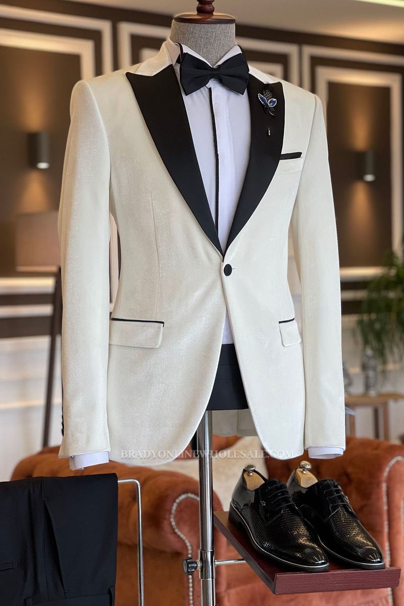 Max Simple White 2 Piece Mens Point Lapel Prom Suit