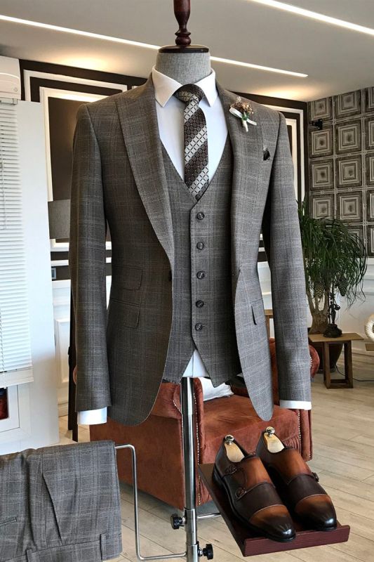 Felix Formal Check Point Lapel Custom Slim Fit Mens Suit