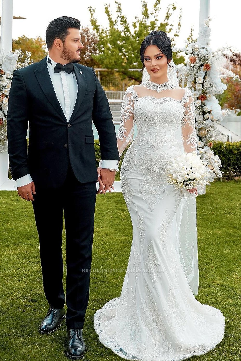 Vintage Wedding Dresses Mermaid Style With Sleeves Lace Wedding Dresses