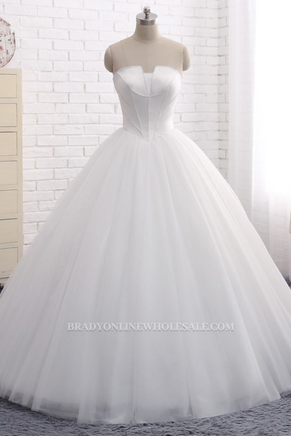 Bradyonlinewholesale Chic Ball Gown Strapless White Tulle Wedding Dress Sleeveless Bridal Gowns On Sale