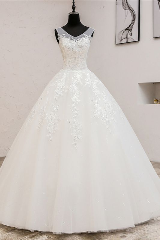 Bradyonlinewholesale Glamorous Sweetheart Tulle Lace Wedding Dress Ball Gown Sleeveless Appliques Ball Gowns On Sale