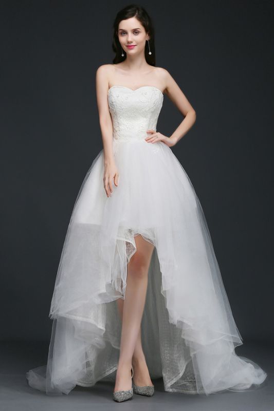 A-line Hi-Lo Tulle Wedding Dress With Lace