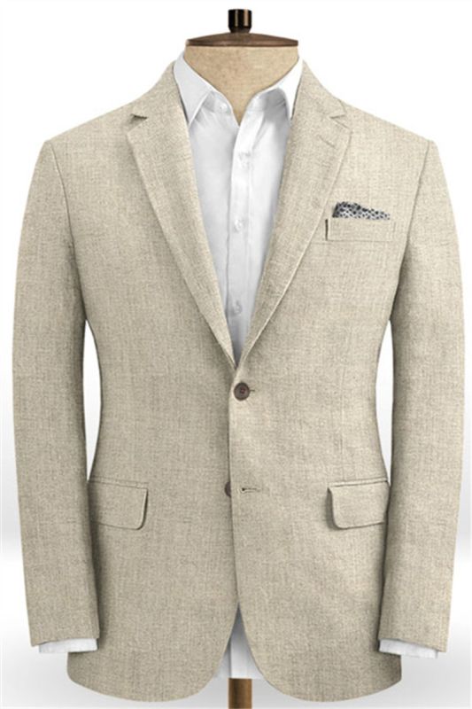 Khaki Linen Two Piece Summer Beach Wedding Mens Suit |  Groom Two Piece Tuxedo Online