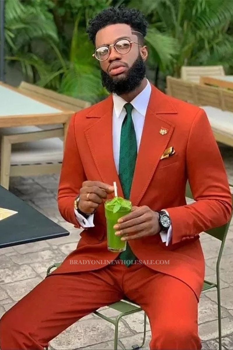 Kameron New Orange Notched Lapel Best Fit Prom Mens Suit