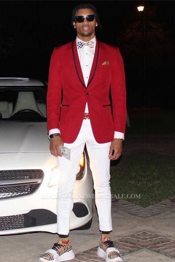 Ware Red Shawl Lapel One Button Prom Suits With White Pants