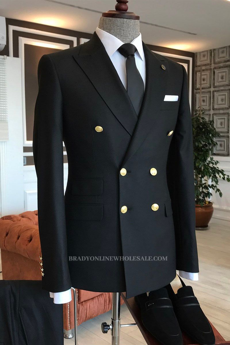Regan Heritage All Black Point Lapel Double Breasted Mens Tailored Suit
