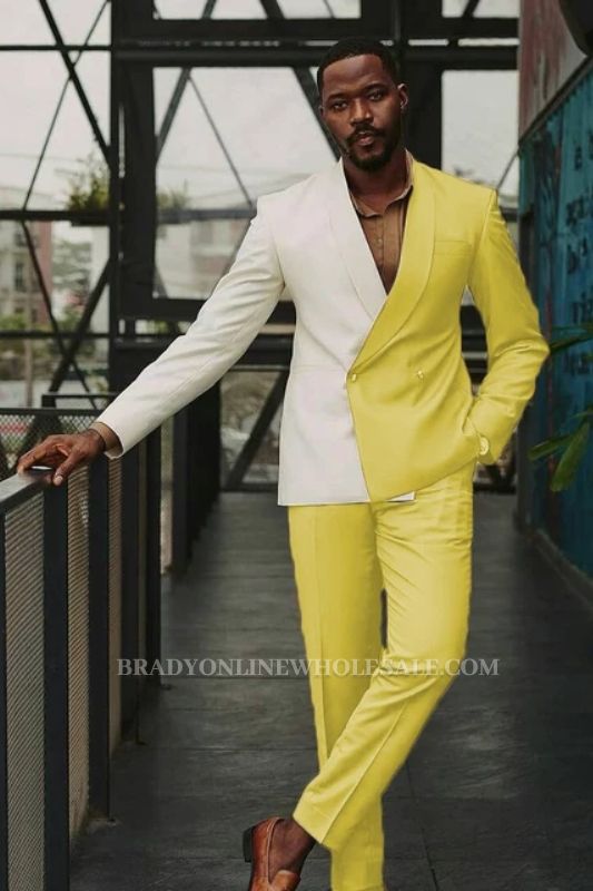 John Fashion  Glamorous Yellow Shawl Lapel Double Breasted Prom Suits