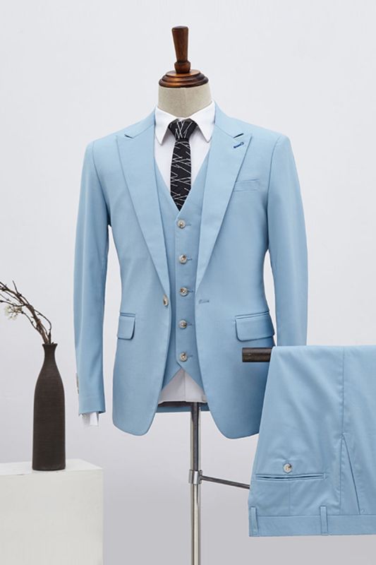 Boyce Hot Sky Blue 3 Piece Single Breasted Slim Fit Tailored Business Suit