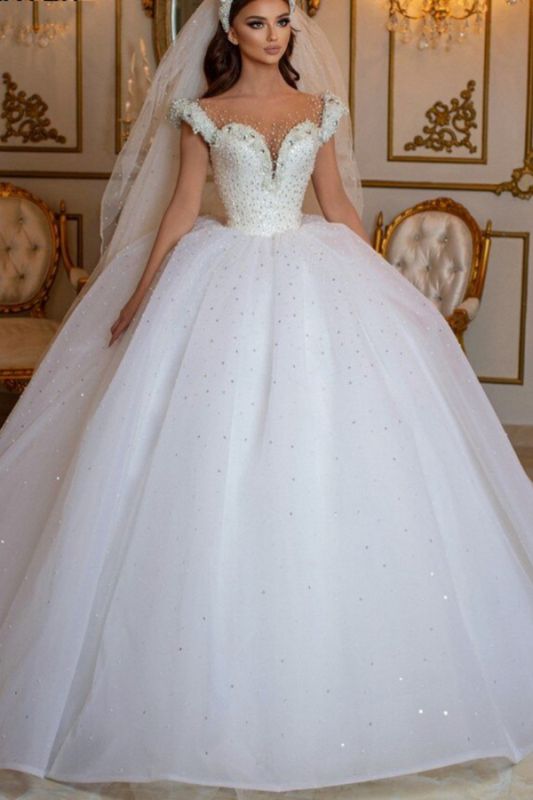 Pure and Perfect Princess White A-Line Sleeveless Wedding Dress