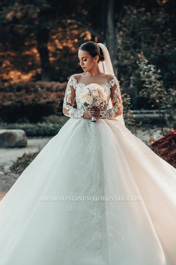 Luxurious Bridal A-Line Lace Wedding Dress with Sleeves