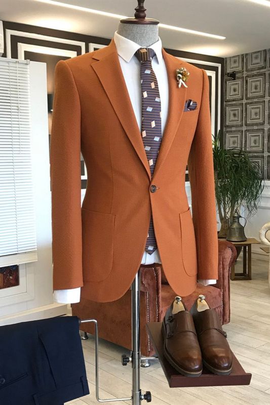 Osmond Orange Notched Lapel One Button Slim Fit Business Suit