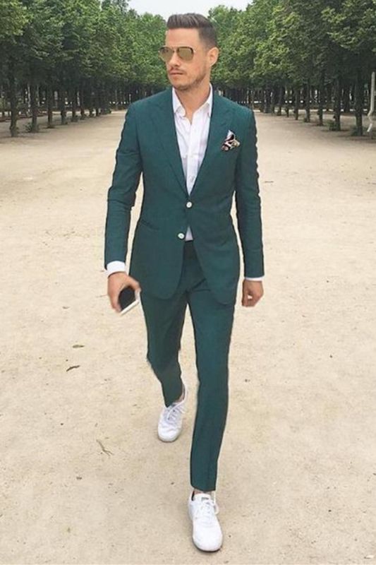 Byron Dark Green Pointed Lapel Slim Fit Mens Prom Suit