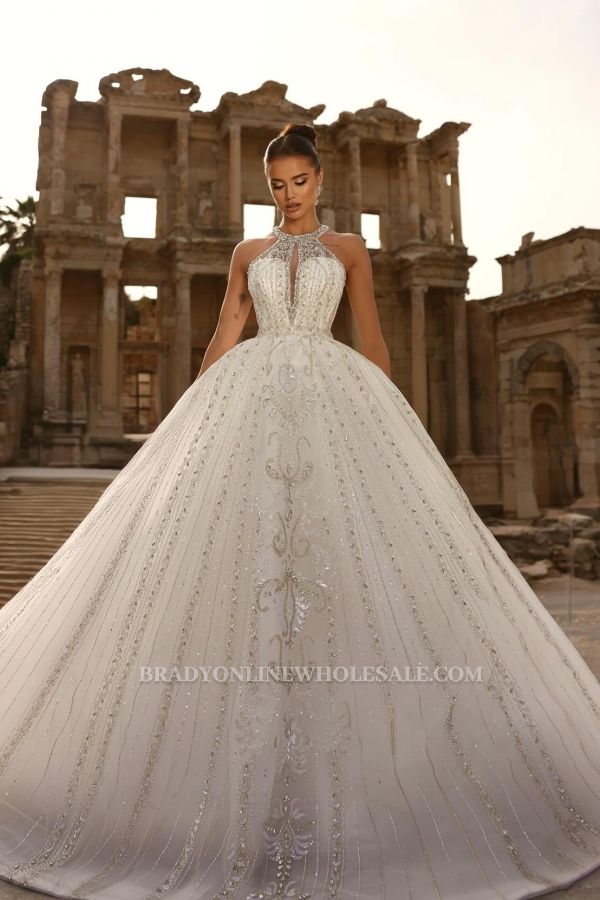 Extravagant Wedding Dresses A Line Tulle Wedding Dresses with Glitter