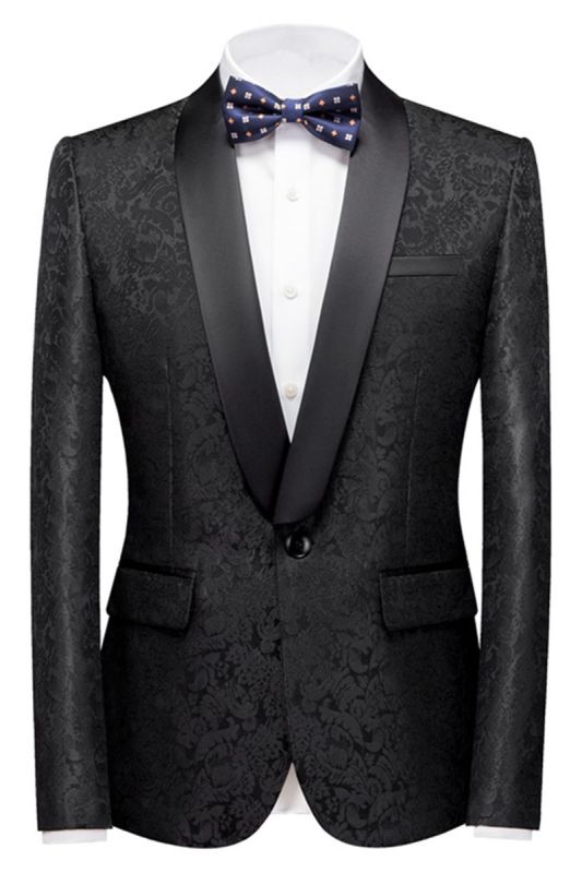 Colin Black Jacquard Classic Shawl Lapel Wedding Mens Suit