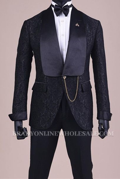 New Arrival Black jacquard Shawl Lapel Wedding Groom Suits