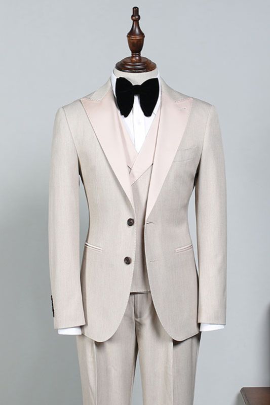 Nigel Stylish Off-White Pointed Lapel 2 Button Mens Business Suit