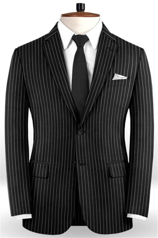 New Black Business Mens Suit | Wedding Two Piece Striped Groom Tuxedo