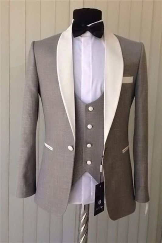 Brown Shawl Lapel 3 Piece Tuxedo | Groom Wedding Mens Dress Suit One Button