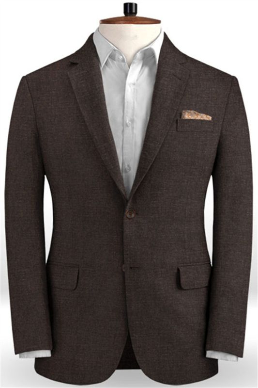 Brown Slim Fit Tuxedo with Bangs |  Two-Piece Linen Business Mens Suit