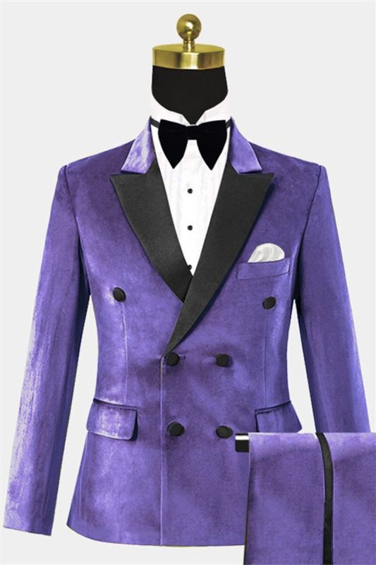 Purple Double Breasted Mens Suit |  Two Piece Velvet Tuxedo Online