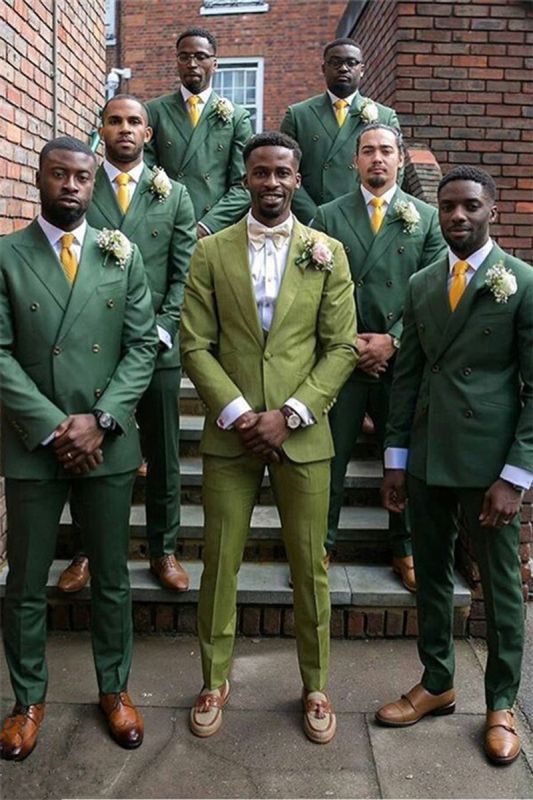 Dark Green Double Breasted Slim Fit Point Lapel Wedding Groomsmen Suit Online