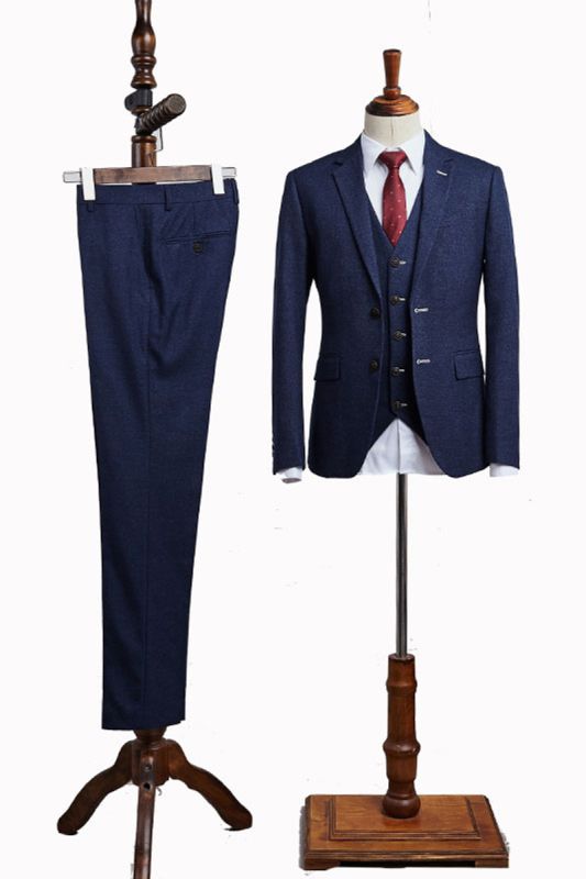 Carey Modern Blue 3 Piece Notched Lapel Custom Mens Business Suit