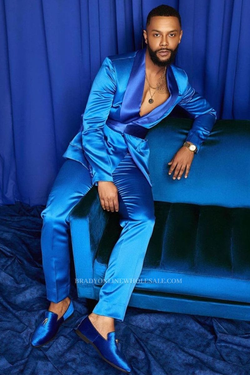 Conor Cool Blue Shawl Lapel Custom Prom Mens Suit
