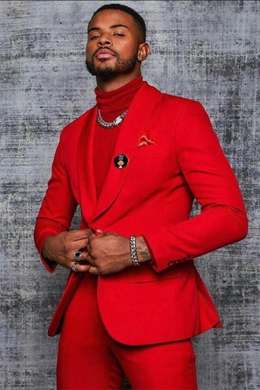Isiah Fashion Red Shawl Lapel One Button Mens Suit