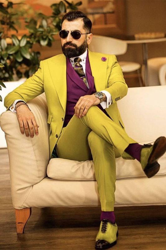 Chandler Custom Yellow Slim Fit Point Lapel Prom Mens Suit