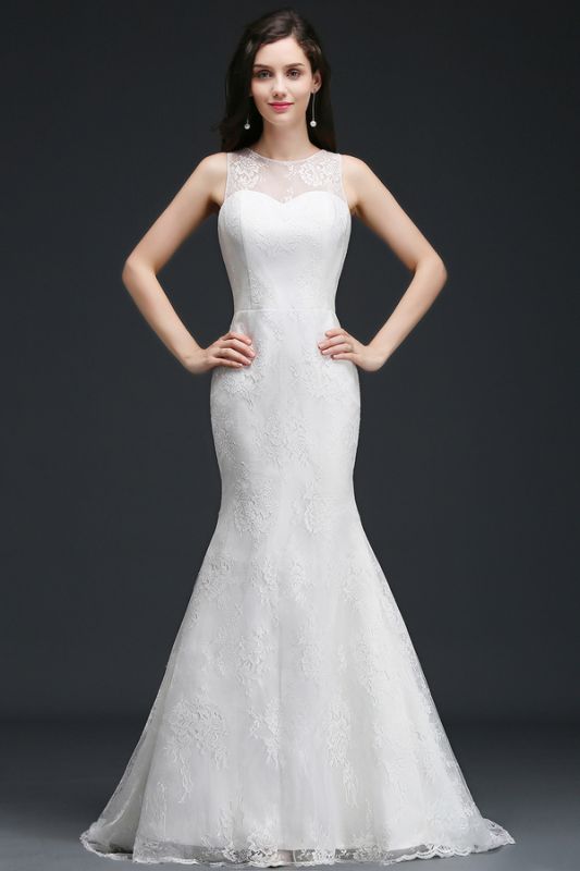 AMELIA | Mermaid Sweep Train Lace New Arrival Wedding Dresses with Buttons