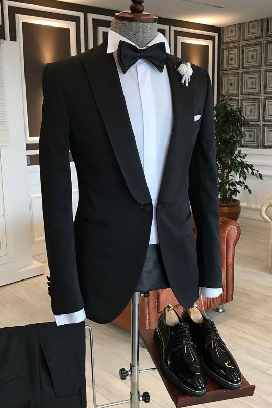 Manuel Simple Black One Button Formal Business Slim Mens Suit