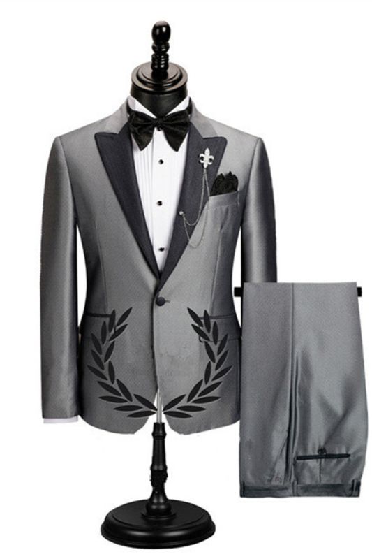 Sean Grey Fashion Point Lapel Slim Fit Business Mens Suit