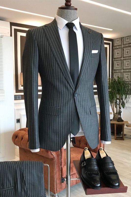Regan Black Striped Notched Lapel Slim Fit Business Mens wear