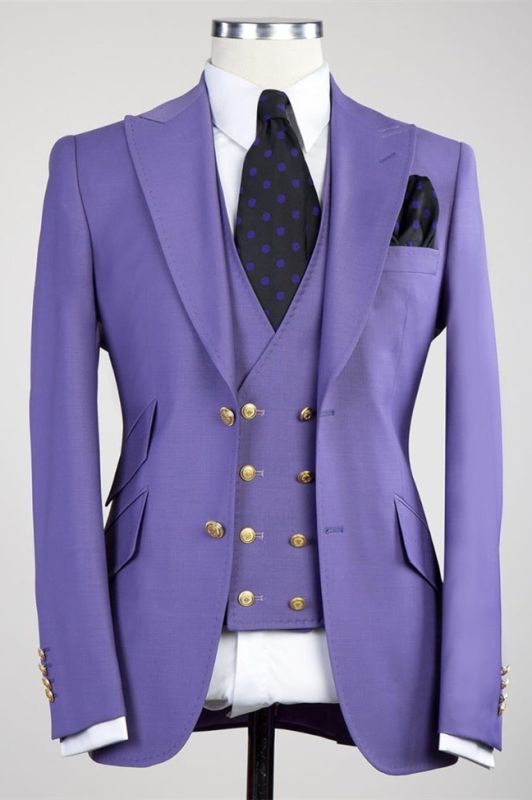 Purple Pointed Lapel Three Piece Best Fit Men Suits