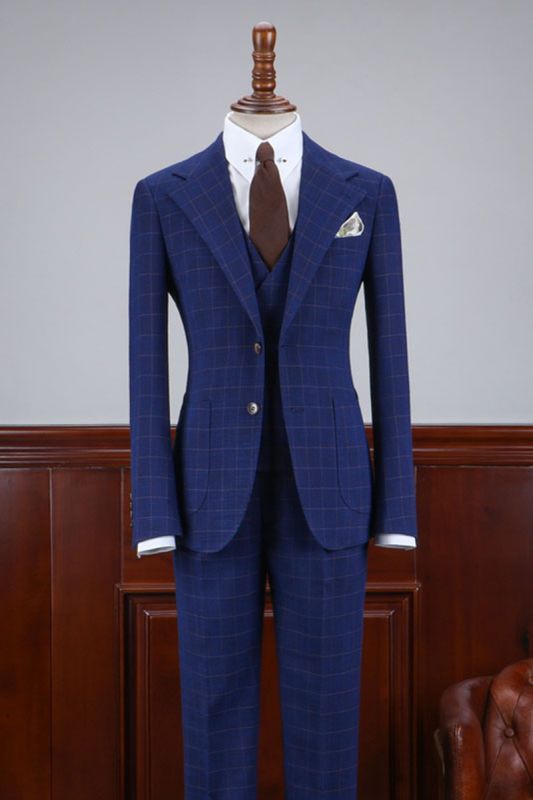 Abbott Modern Blue Plaid 3-Pack Slim Fit Suit