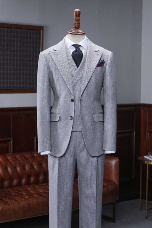 Addison Regular Grey Check Point Lapel 2 Button Business Suit
