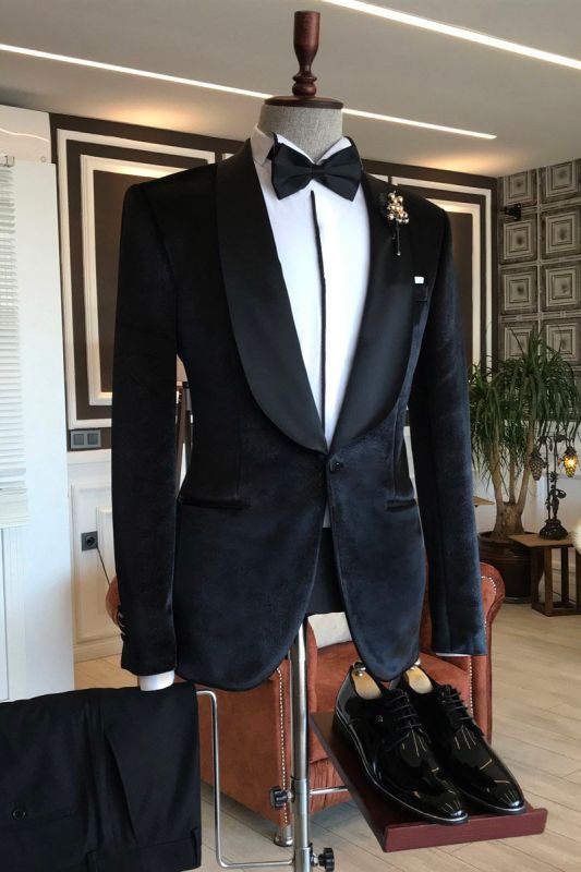 Herman New Arrivals Handsome Velvet Shawl Lapel Slim Fit Wedding Evening Dress