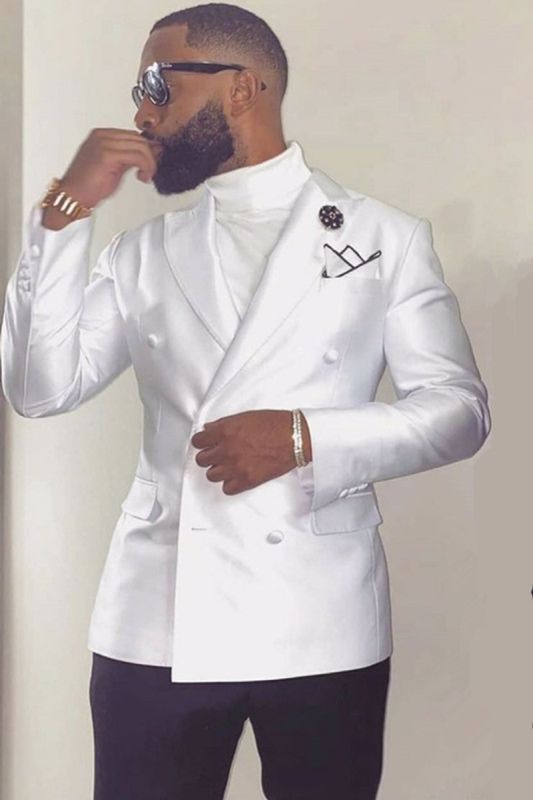 Addison White Point Lapel Double Breasted Wedding Groom Suit