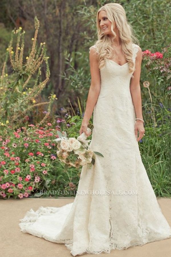 Simple Straps sleeveless A-line Bridal Wedding Dresses