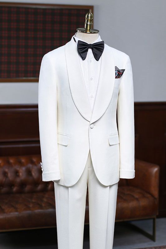 Alva Classic White 2 Piece Slim Fit Custom Groom Wedding Set