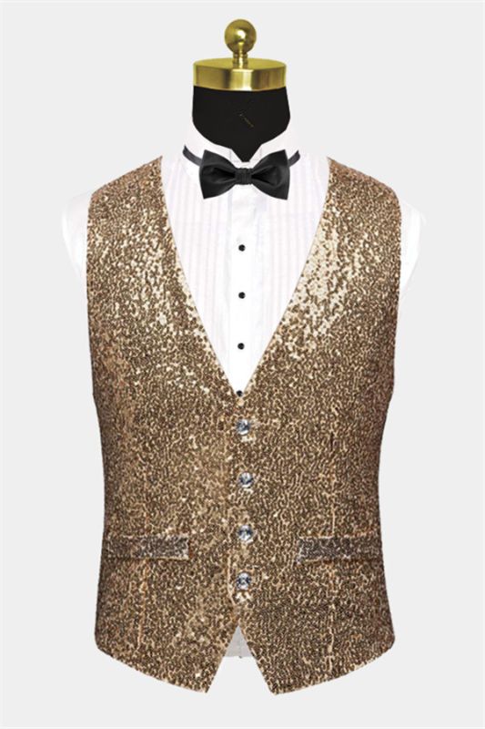 Maximilian Fashion Gold Sequined Men Vest for Prom