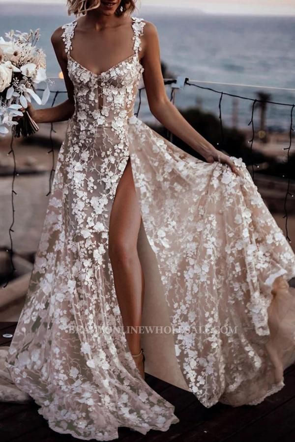 Champagne Wedding Dresses A Line Lace Boho Bridal Gown Online