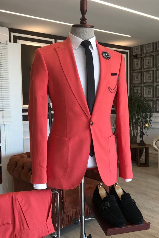 Jack Red Tip Lapel Slim Fit 2 Flap Prom Mens Suit