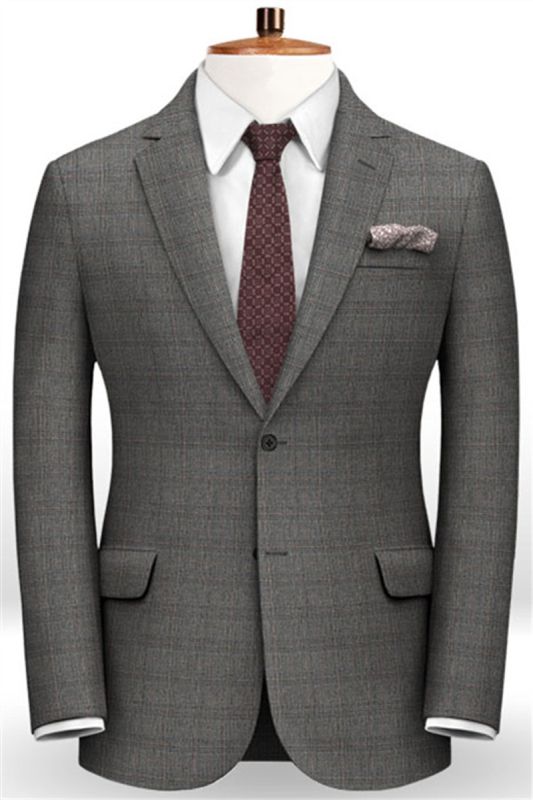 New Fashion Grey Plaid Mens Suit | Formal Business Mens Blazer 2 Piece Groom Tuxedos