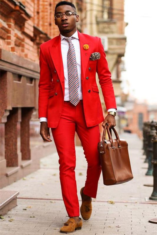 Aaron Fashion Red Double Breasted Point Lapel Prom Mens Suit