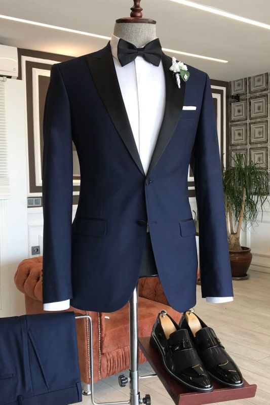 Baldwin Modern Dark Blue Pointed Lapel Single Breasted Slim Fit Mens Suit