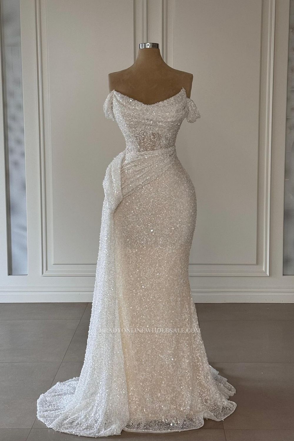 Designer Ball Gowns White Long Glitter Prom Dresses Simple Cheap