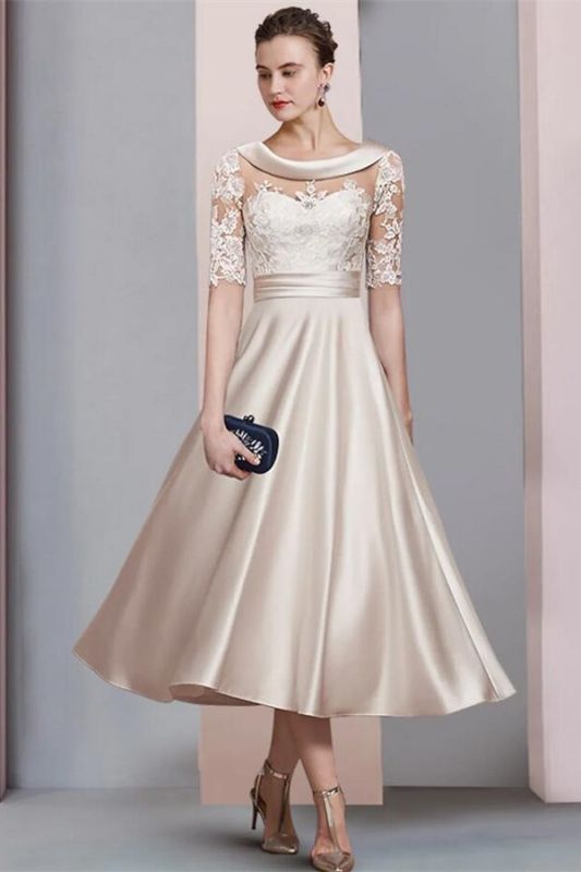 Simple wedding dress tea long section | Sleeve lace wedding dress